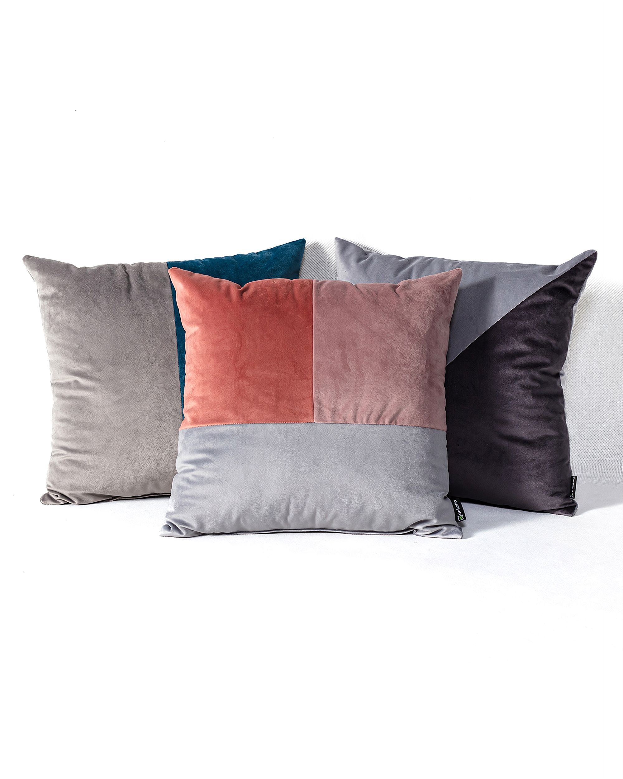 Négyzet alakú patchwork párna rózsaszín-szürke-lila (hover)