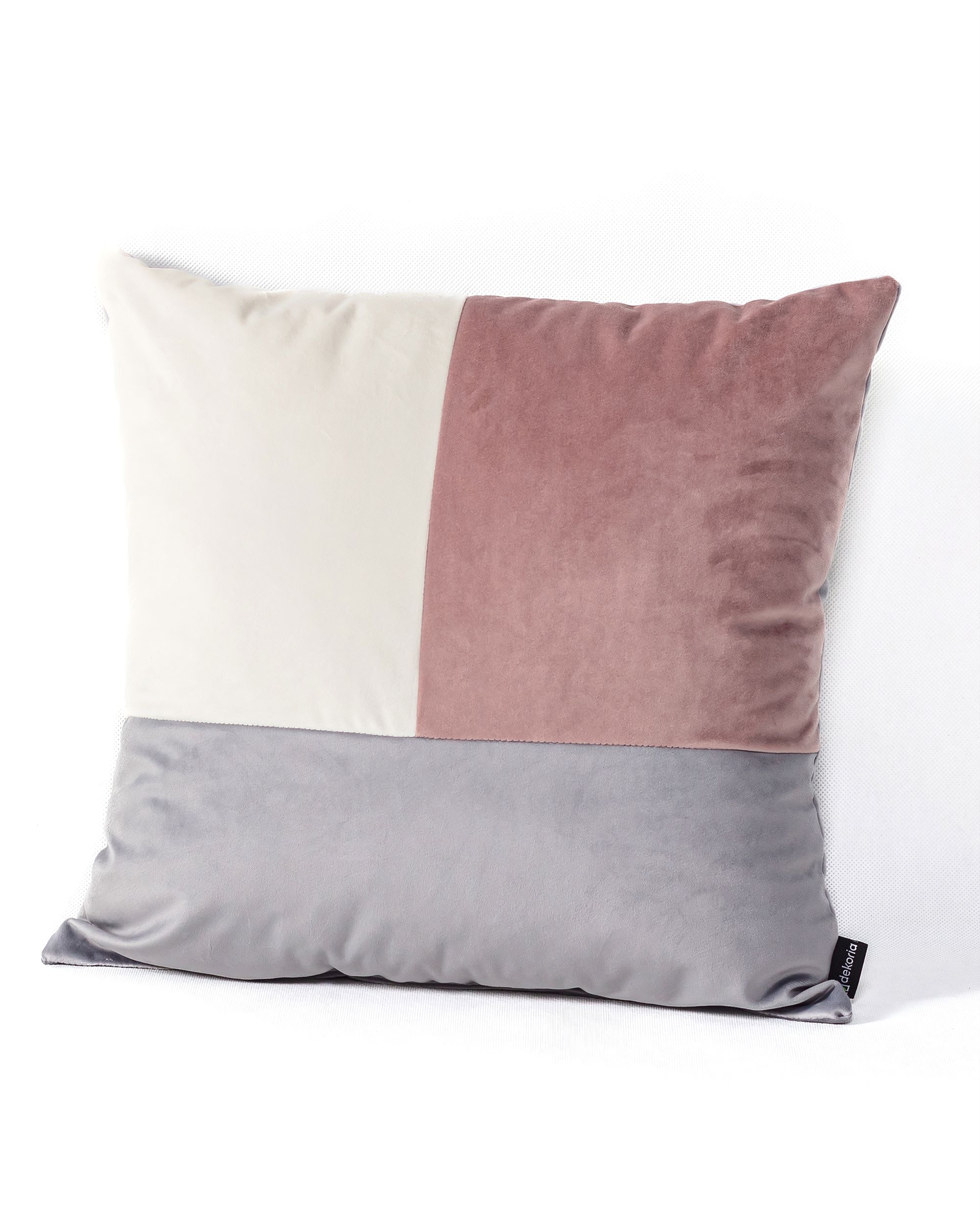 Négyzet alakú patchwork párna rózsaszín-szürke-fehér