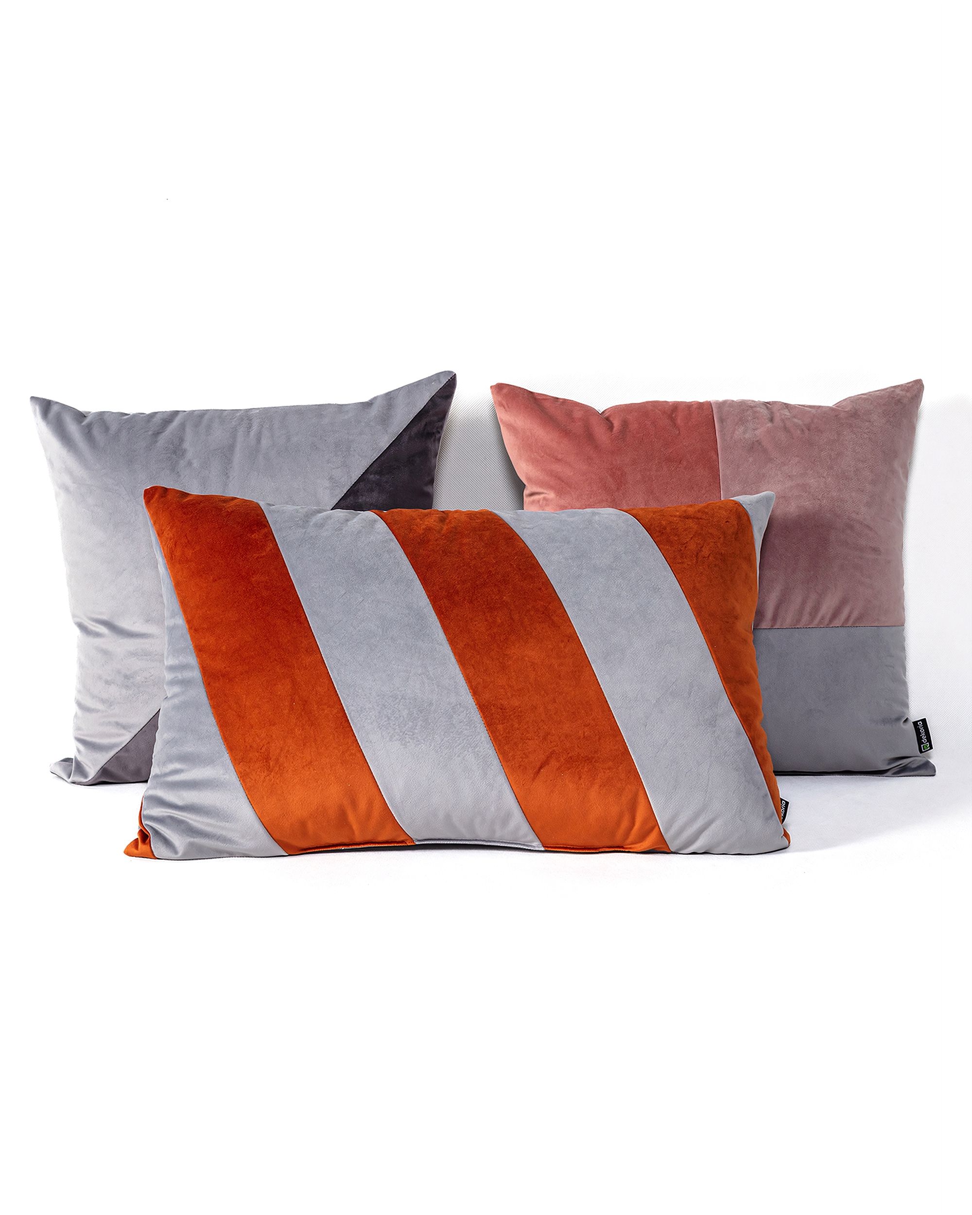 Rektanguláris patchwork párna szürke és réz színekkel (hover)