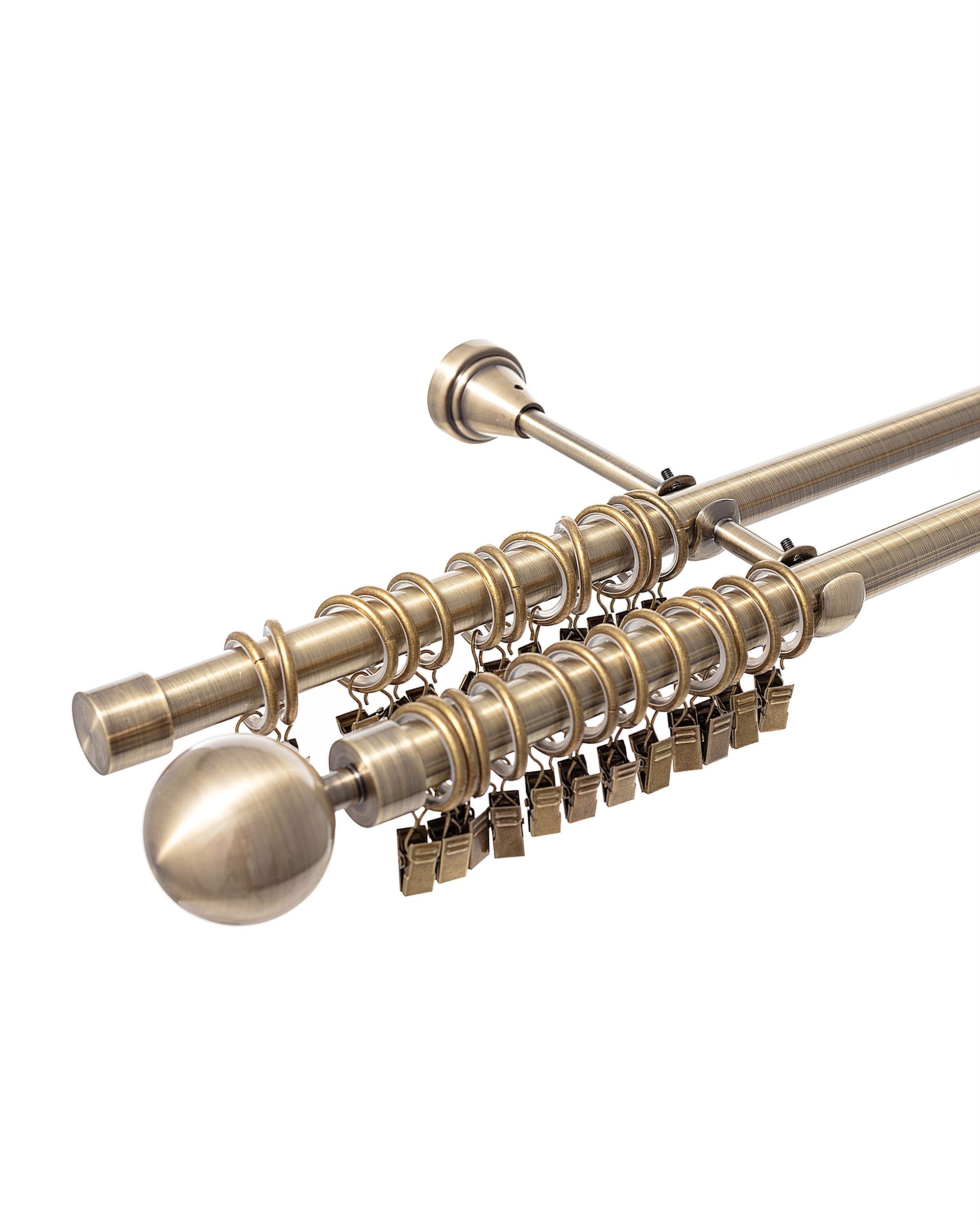 Elegant antik sárgaréz kétsoros karnis 160cm