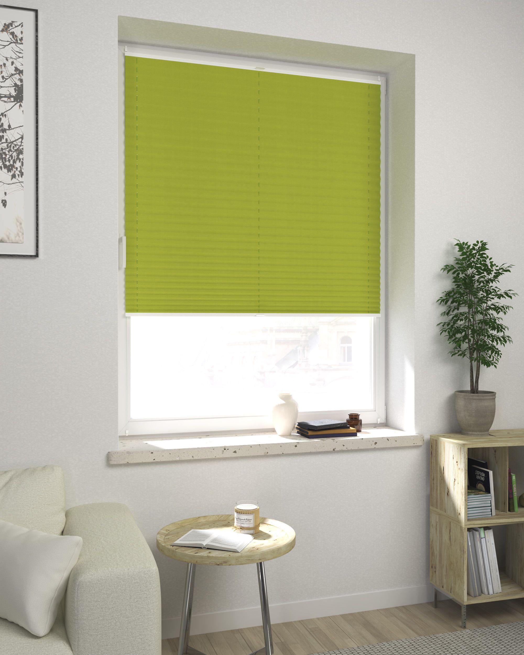 Harmonica egyedi méretre készülő pliszé roló termék színe zöld szövet áttetsző