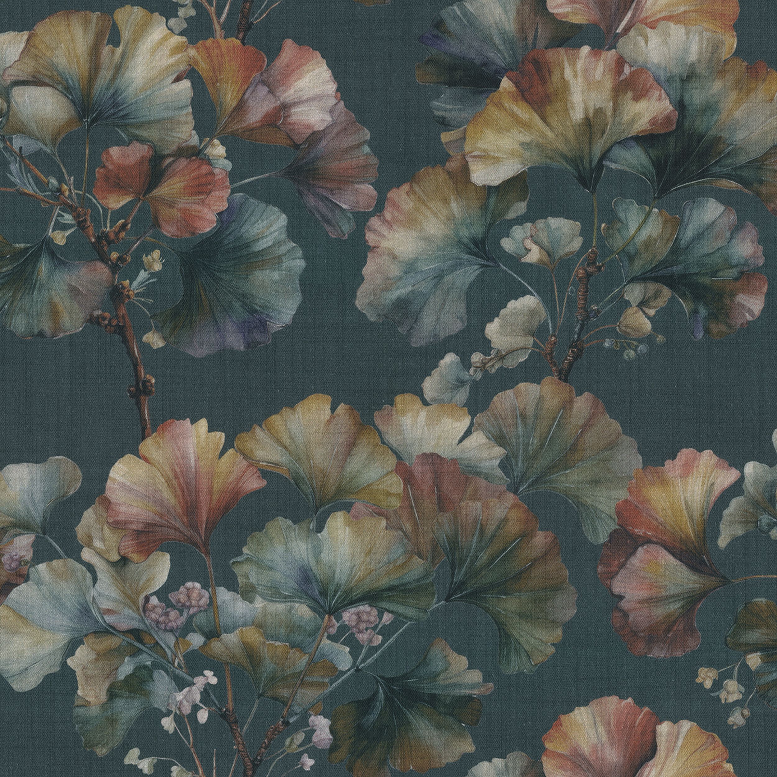 Botanic Viscose 145-24 ginkgo levelek sötétkék háttéren